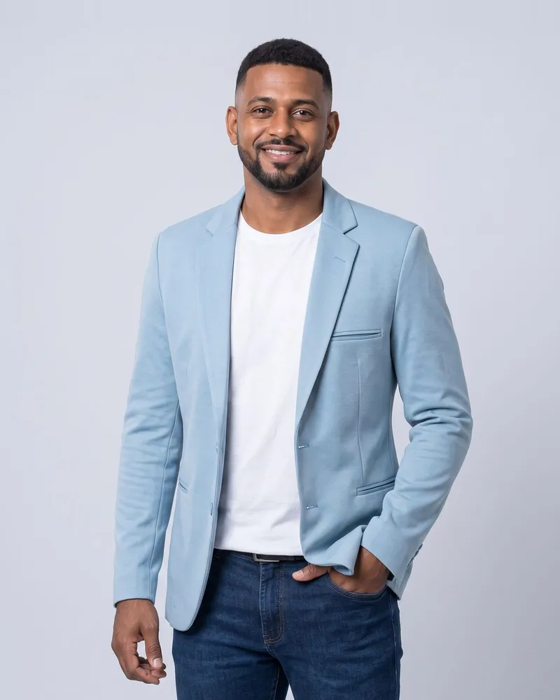 Blazer Masculino Slim em Malha Azul Bebê na LF Ternos