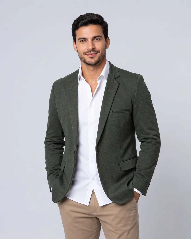 Blazer Masculino Slim em Malha Verde Musgo na LF Ternos