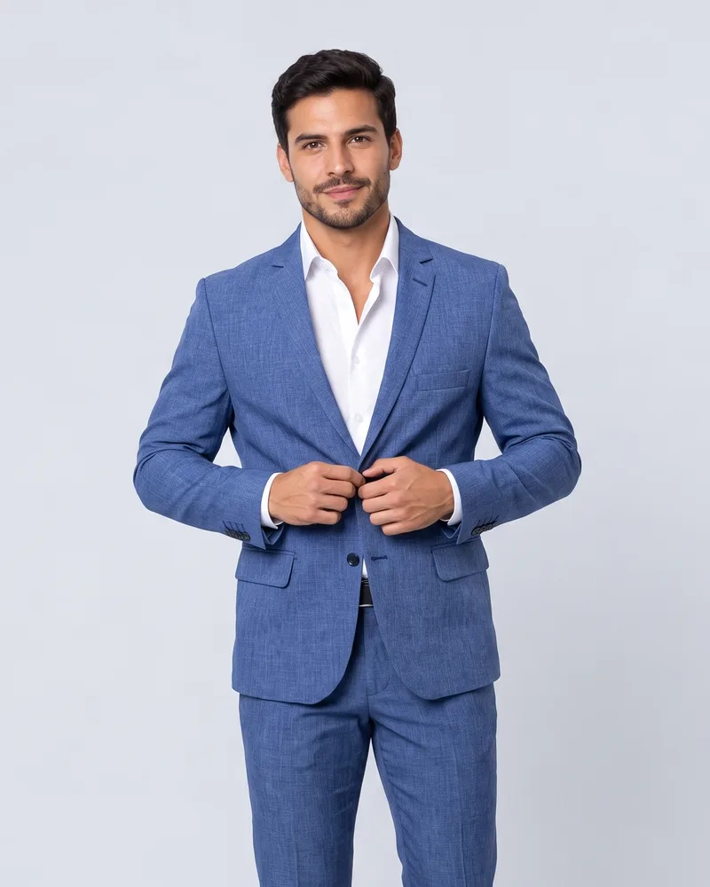Costume Masculino Slim em Tecido Melange Azul Médio na LF Ternos