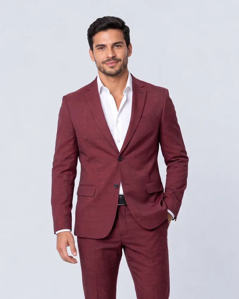 Costume Masculino Slim em Tecido Melange Vinho na LF Ternos